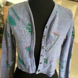 Vintage floral cropped long-sleeve sweater